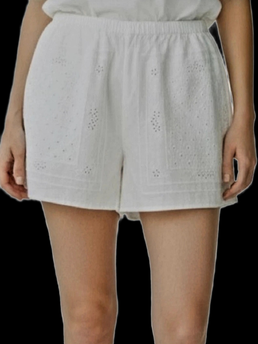ZARA Women’s White Eyelet Embroidered Cutwork 100%Cotton 2" Shorts Large